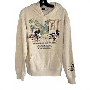 EUC Disney Classic Mickey & Minnie Mouse Oatmeal Heather Hoodie - Size L